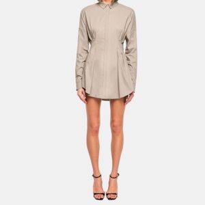 Ella OW Beige Shirt Dress with Pleated Waist